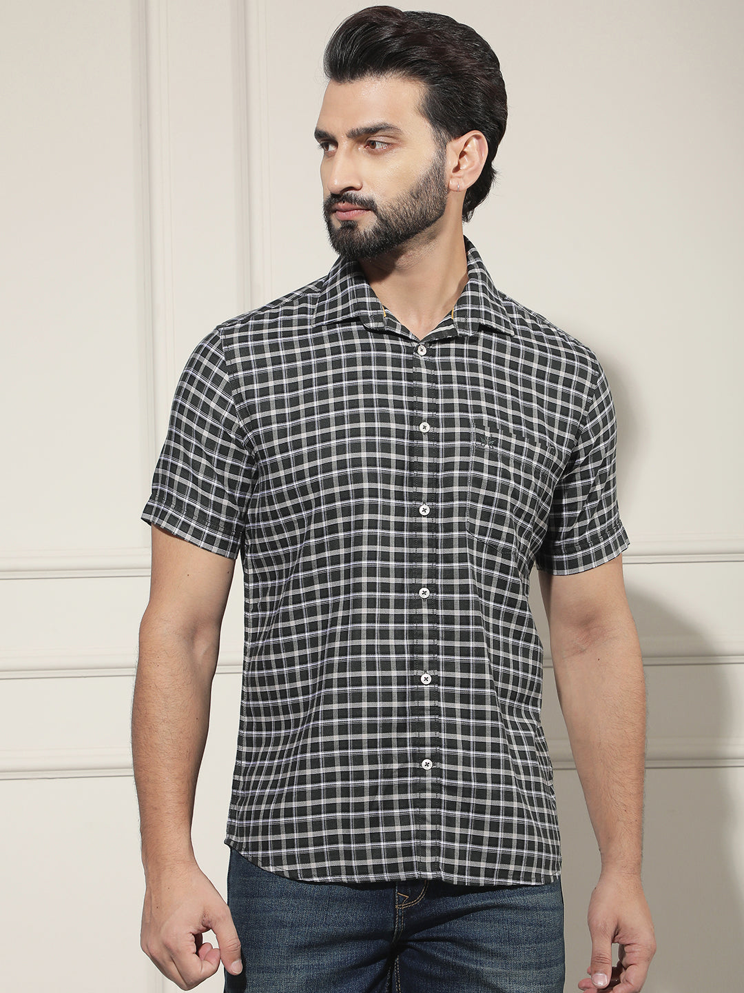 Contemporary Olive Green Checked Shirt