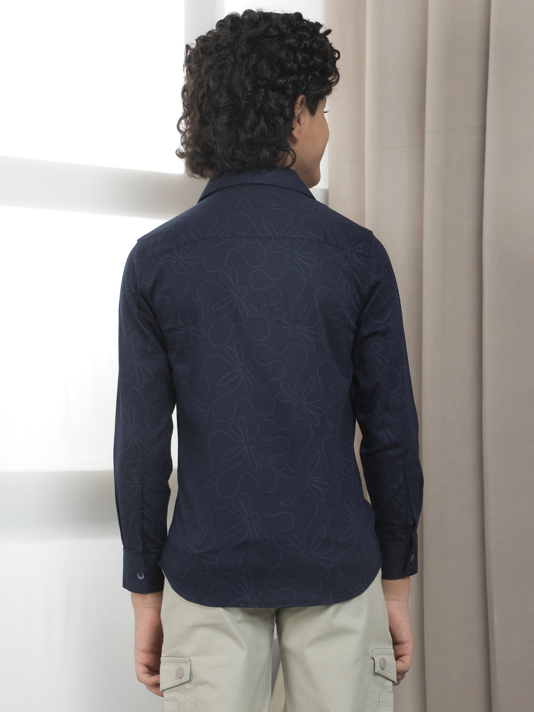 Navy Blue Floral Print Shirt