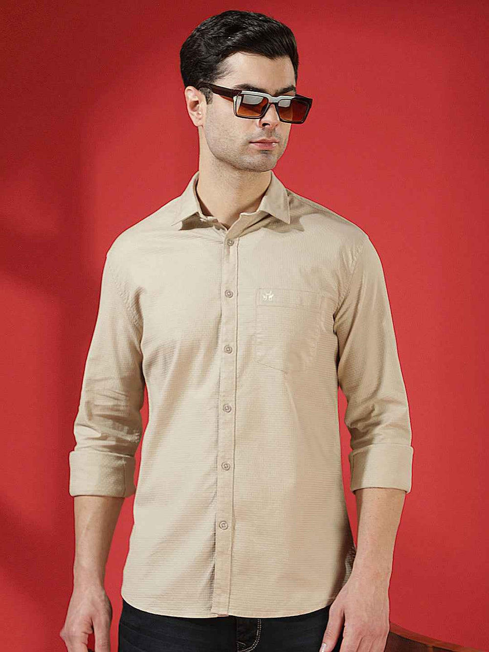 Beige Textured Minimalist Shirt