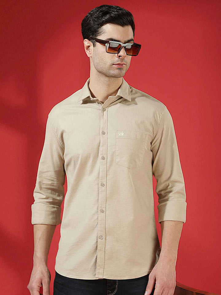 Beige Textured Minimalist Shirt