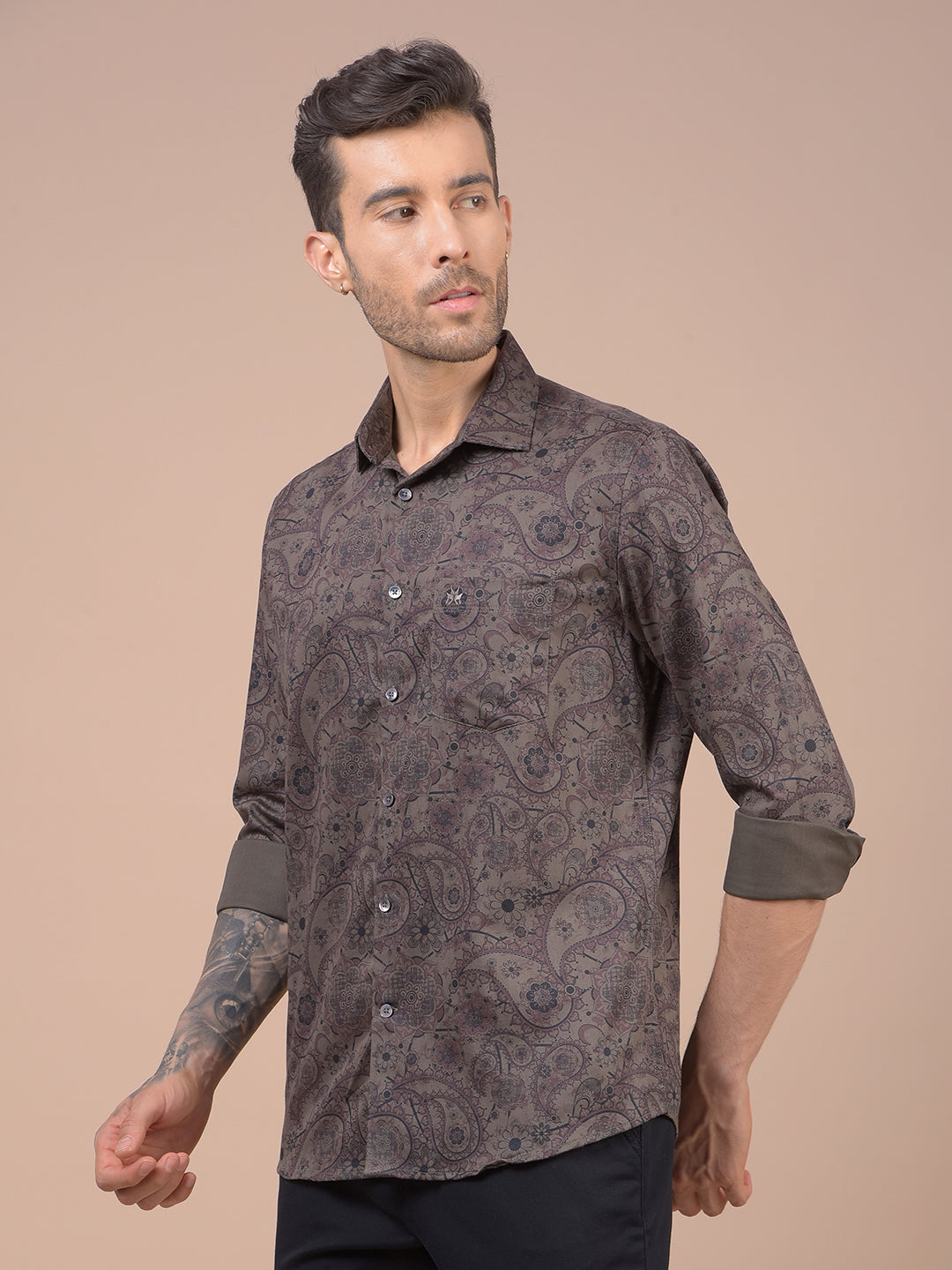 Brown Floral Print Shirt