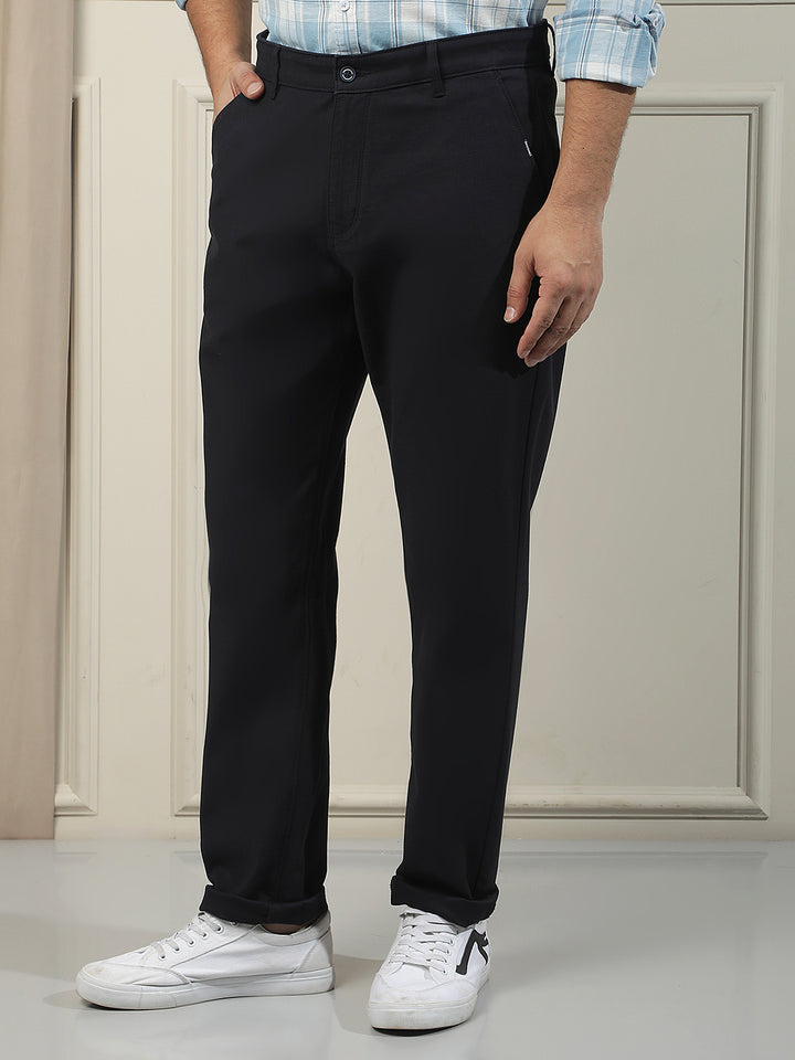 Navy Blue Cotton Stretchable Dobby Trousers