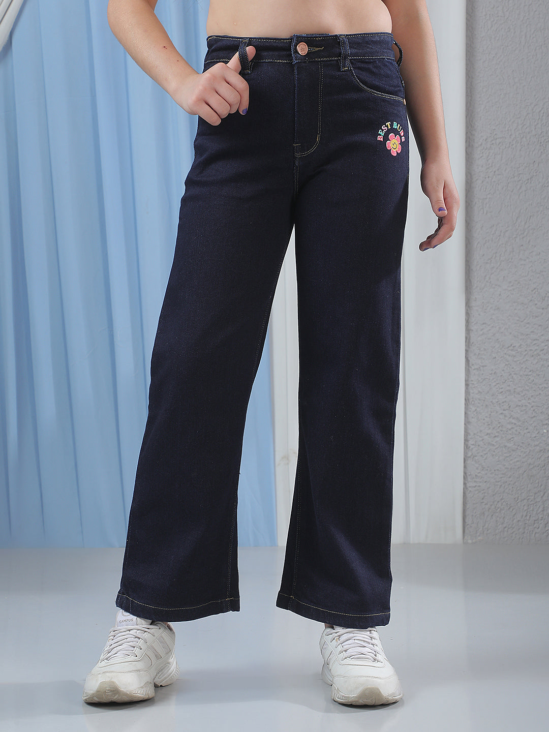 Blue Wide Leg Stretchable Jeans