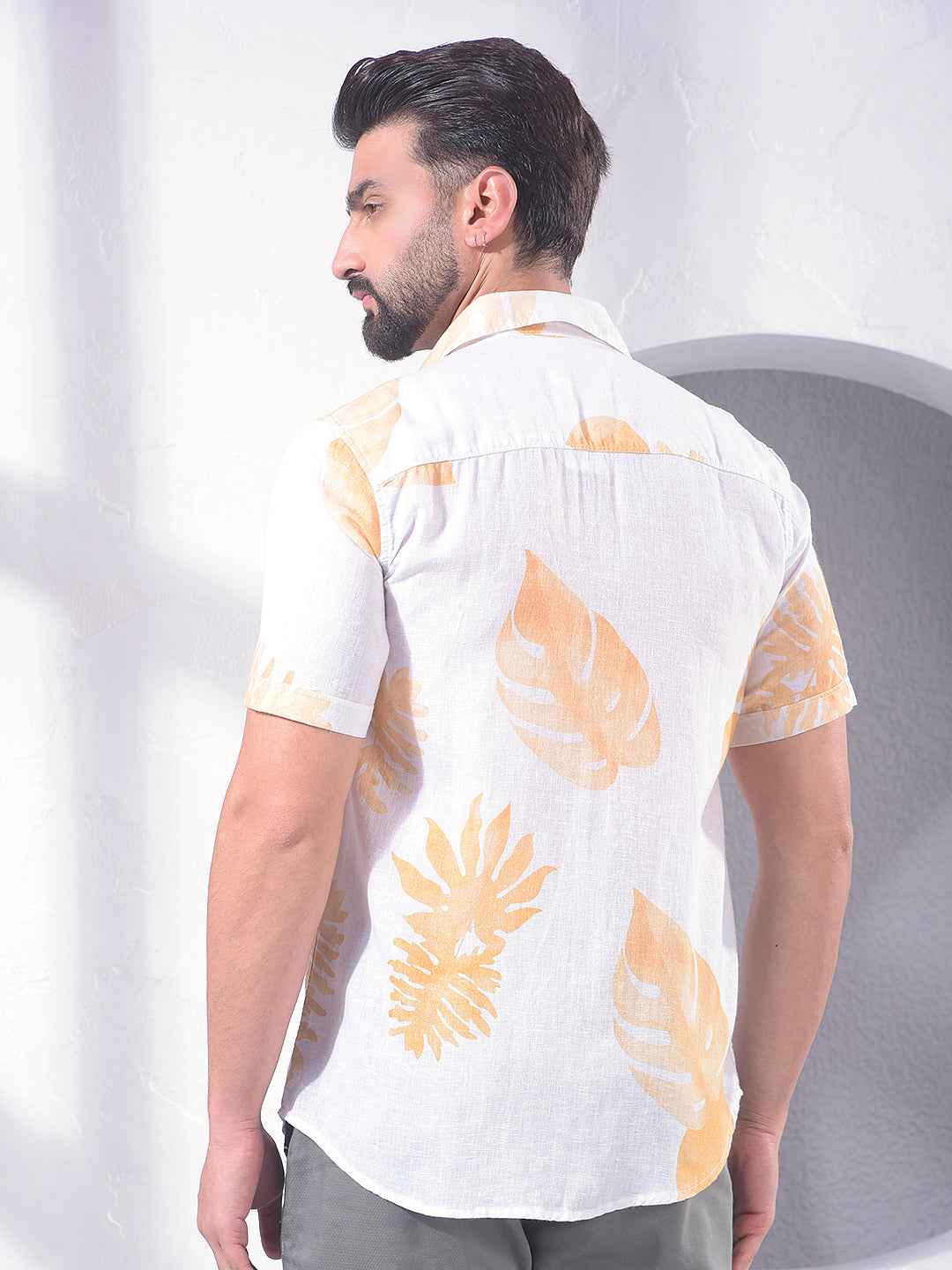 Yellow Floral Print Linen Shirt