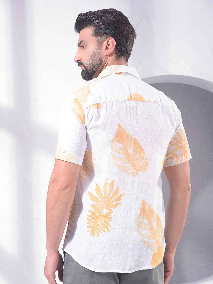 Yellow Floral Print Linen Shirt