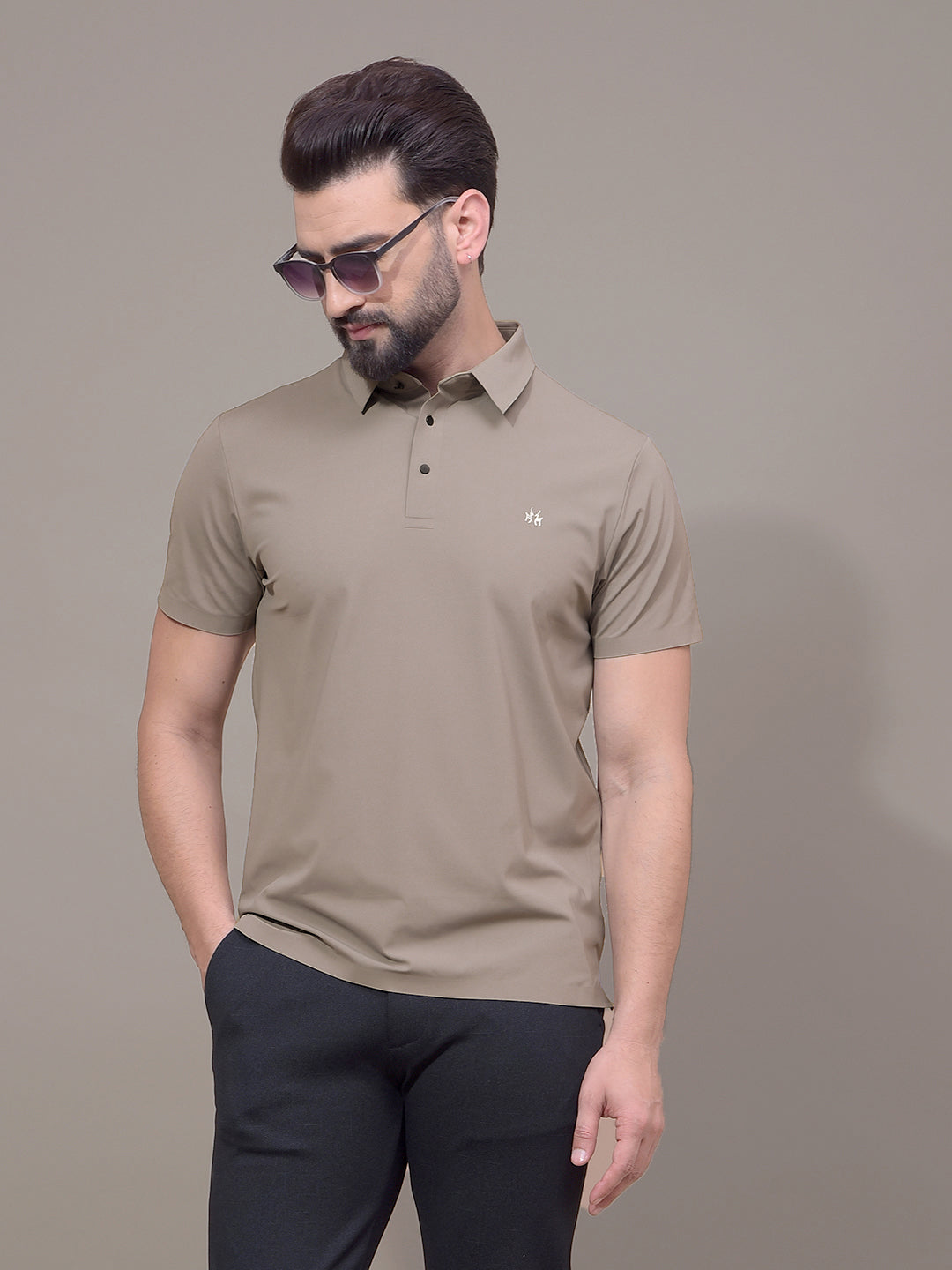 Grey Polo Neck T-Shirt-Men T-Shirts-Crimsoune Club