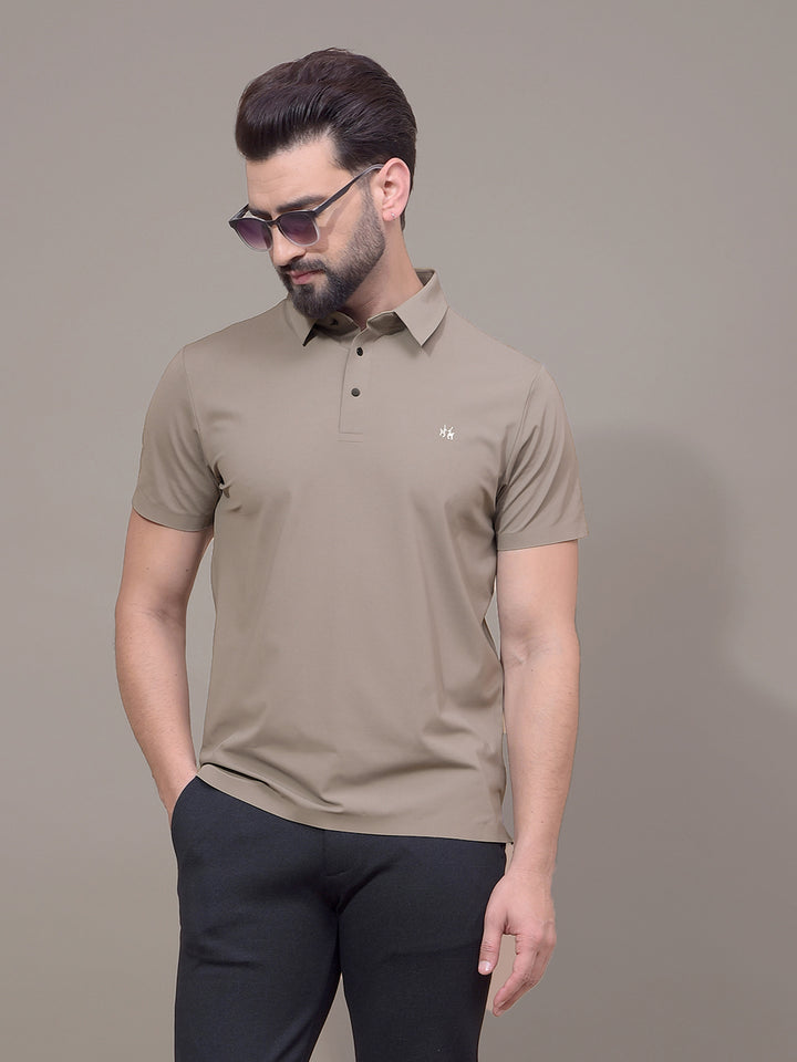 Grey Polo Neck T-Shirt-Men T-Shirts-Crimsoune Club