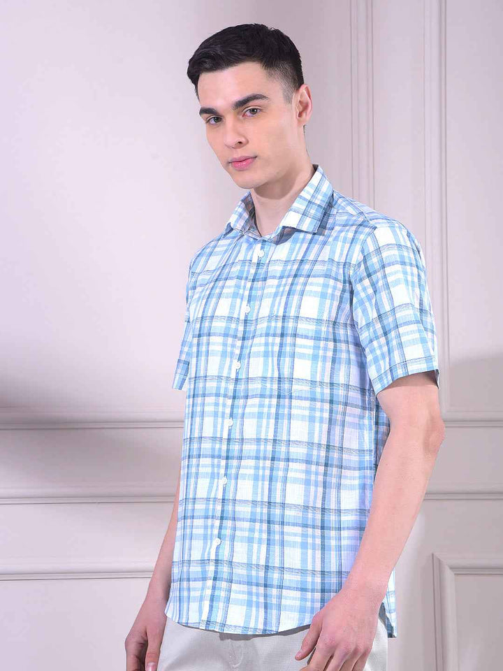 Blue 100% Cotton Checked Shirt