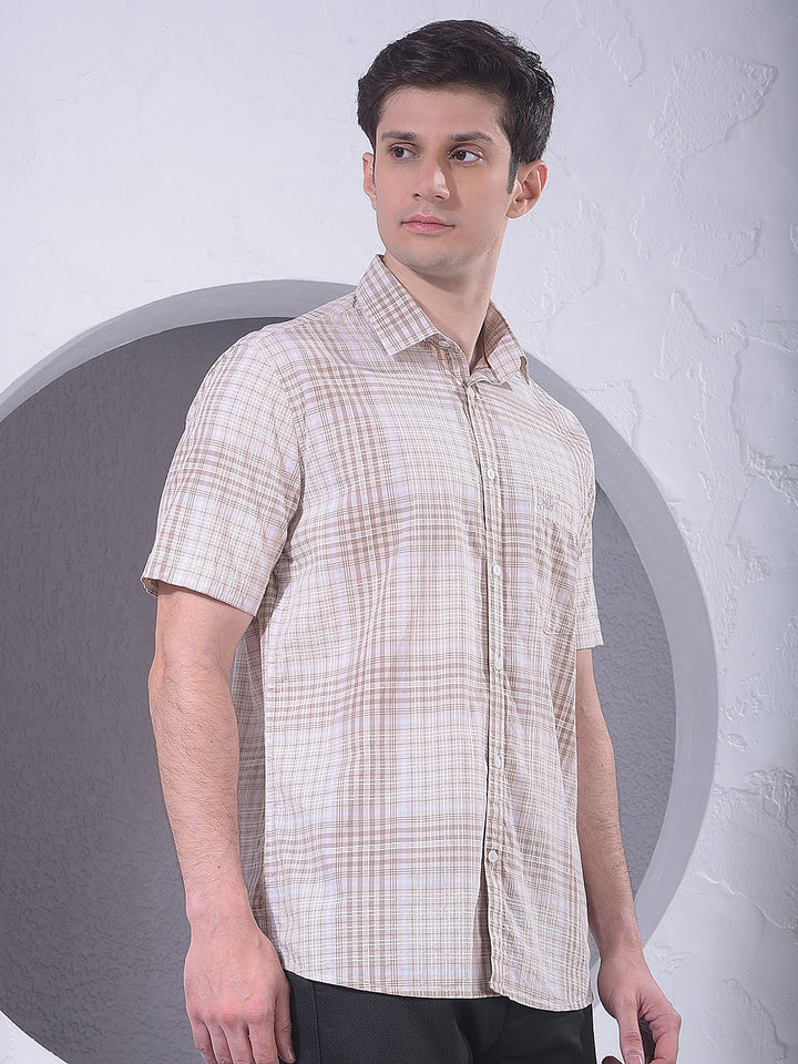 Beige Checked 100% Cotton Shirt