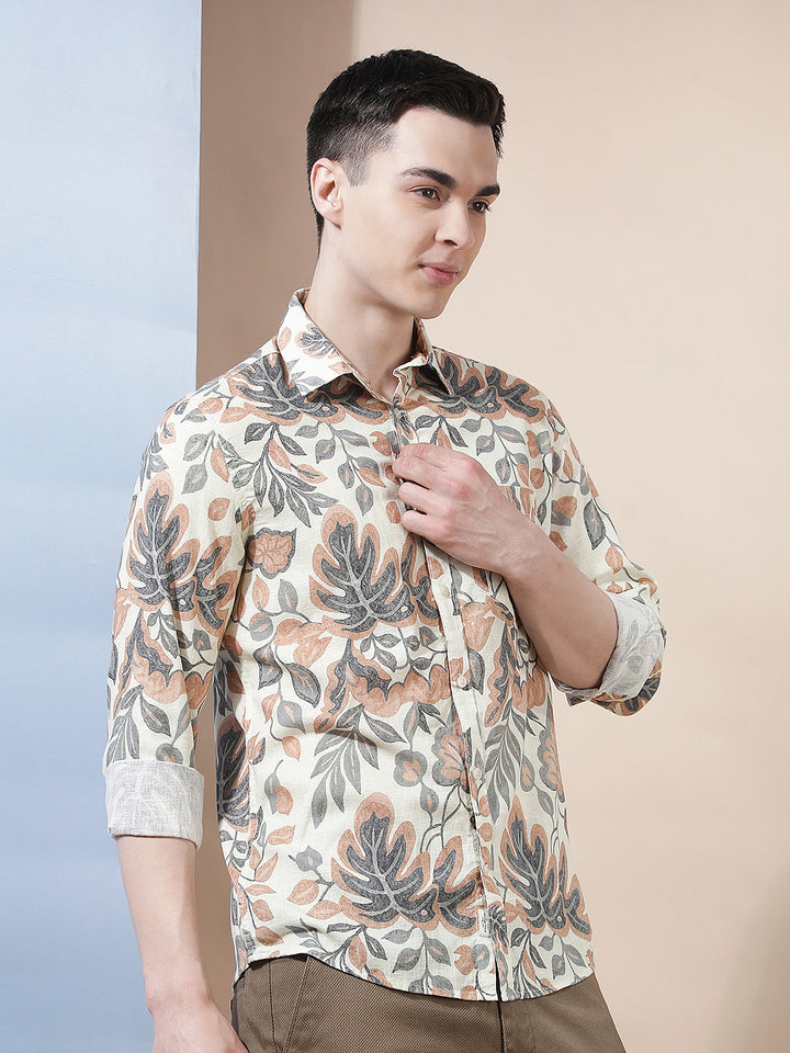 Multi-Color Floral Print Linen Shirt