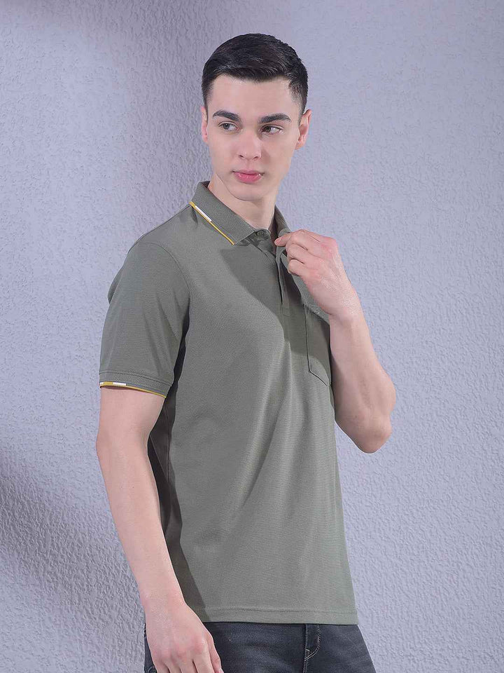 Olive Polo Neck T-Shirt