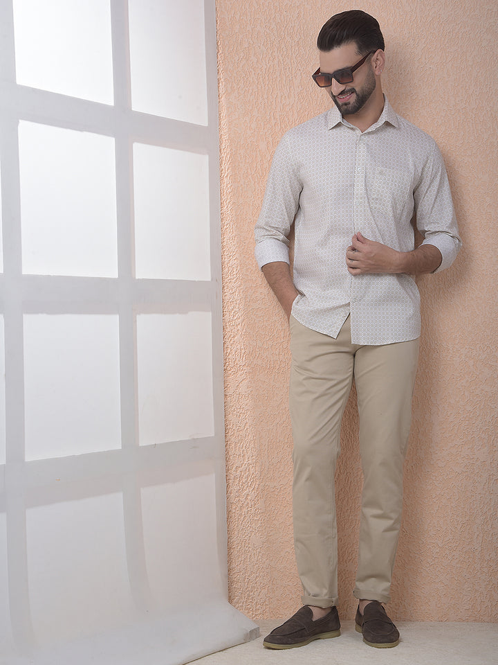Beige Printed Modal Shirt