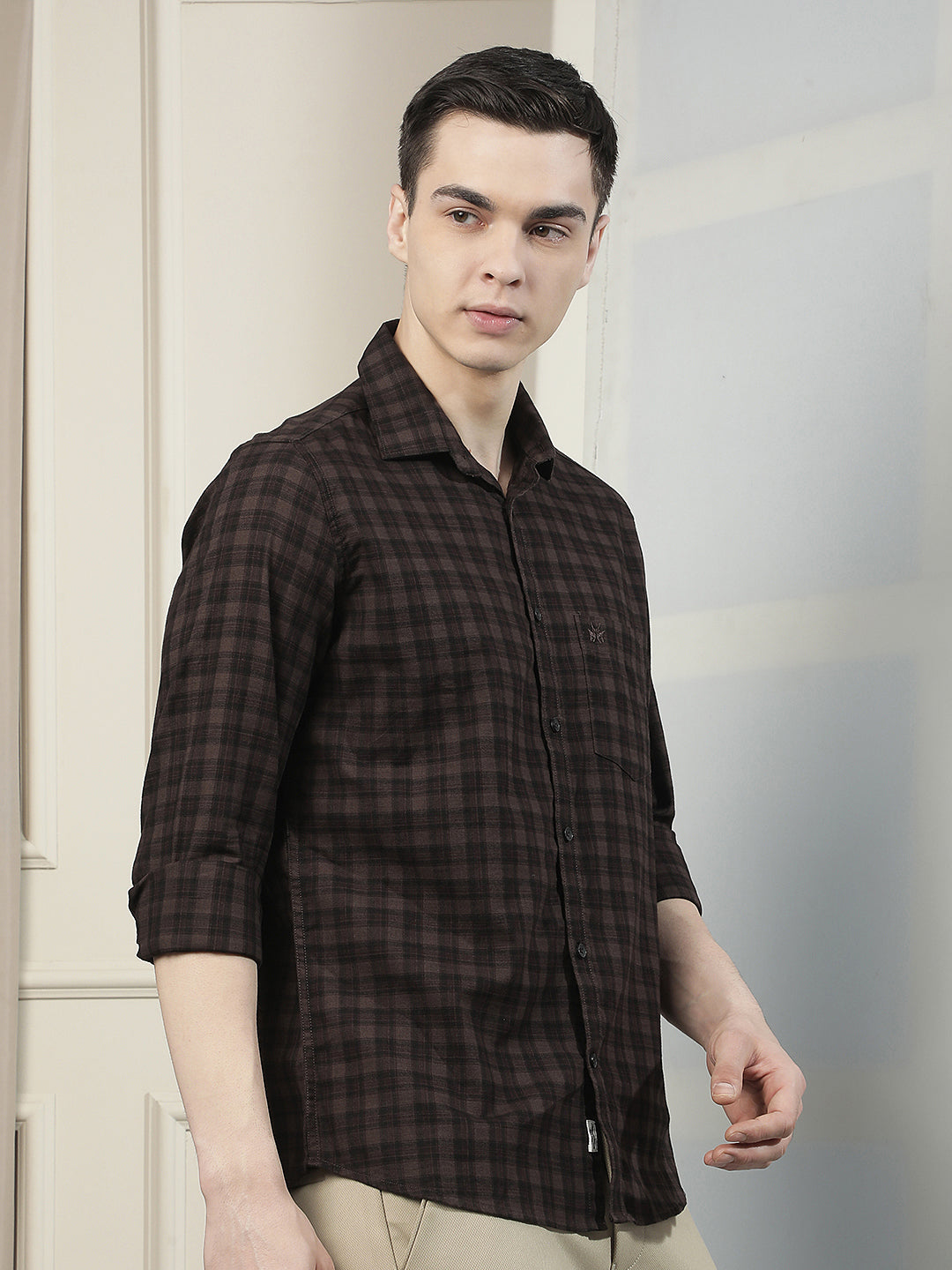 Brown Checked 100% Cotton Shirt
