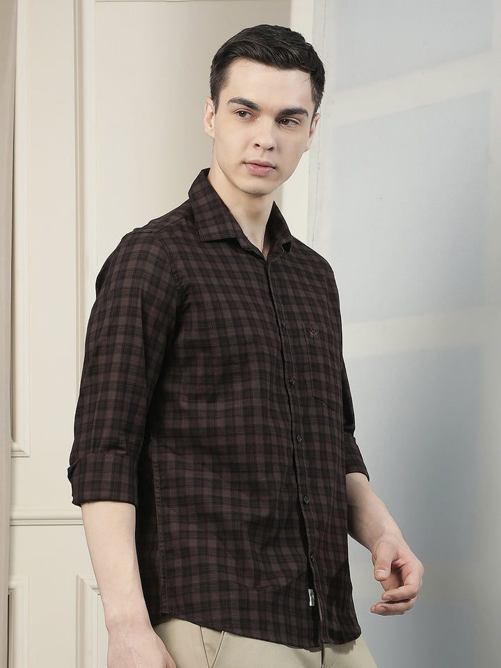 Brown Checked 100% Cotton Shirt