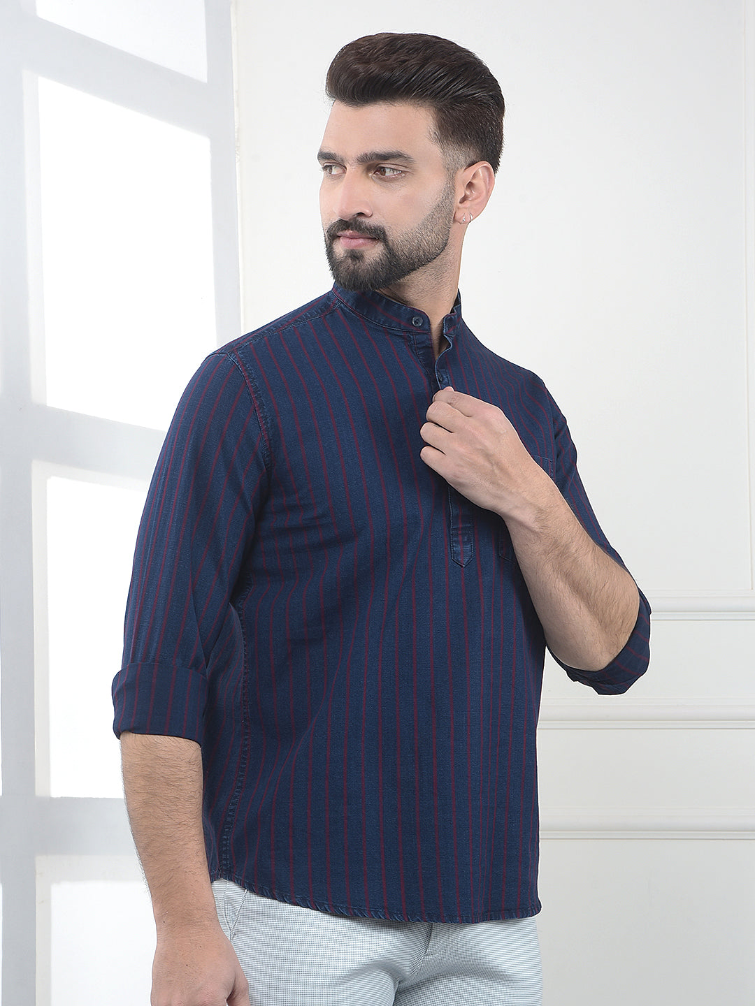 Blue Verticle Striped 100% Cotton Kurta