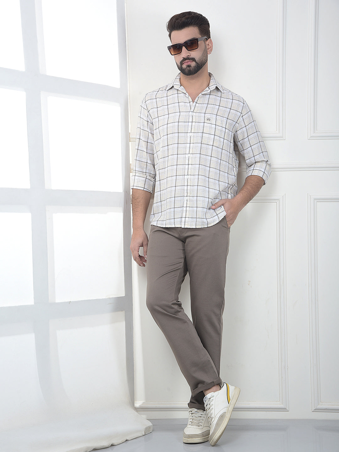 Brown Checked Linen Shirt