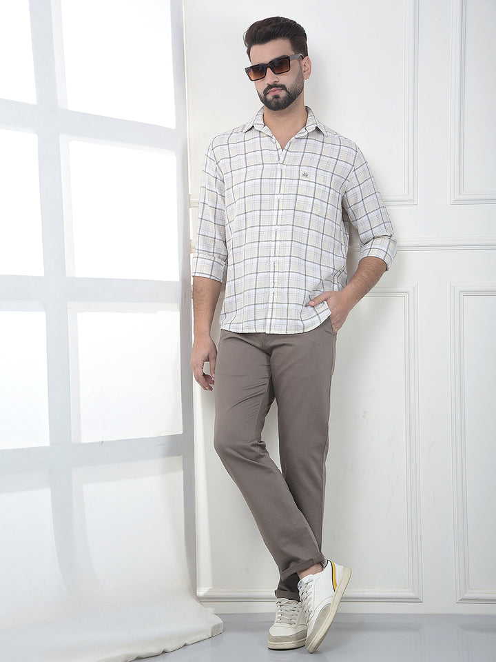Brown Checked Linen Shirt