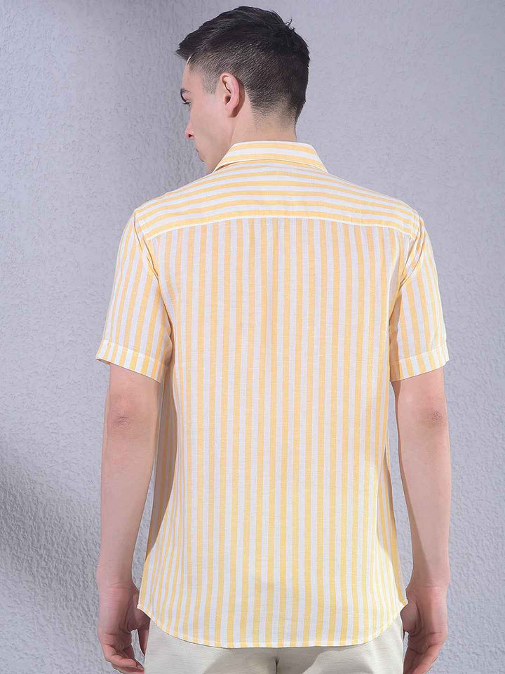 Yellow Vertical Striped Linen Shirt