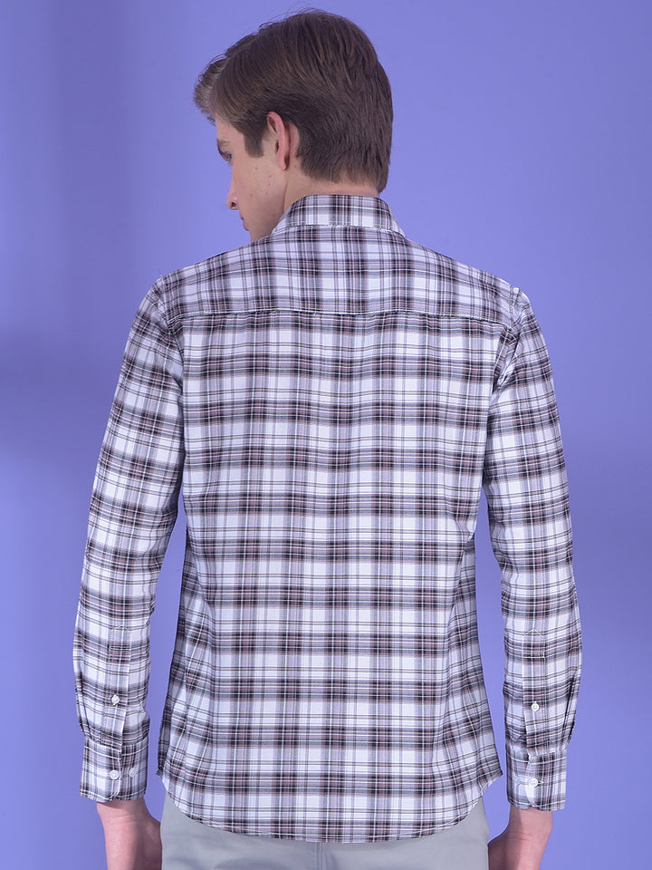 Brown Checked 100% Cotton Button-Down Collar Shirt