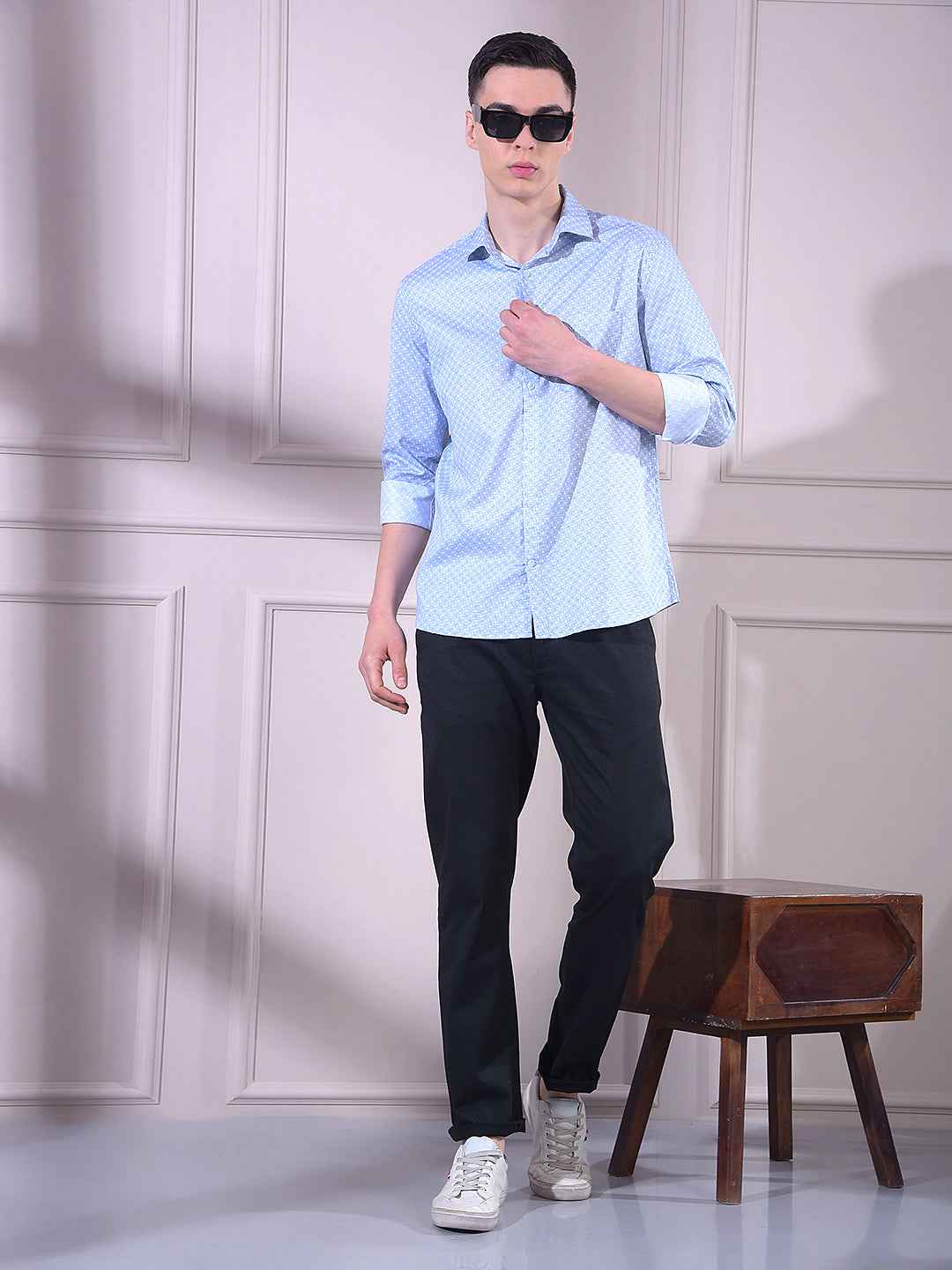 Blue Printed 100% Cotton Shirt