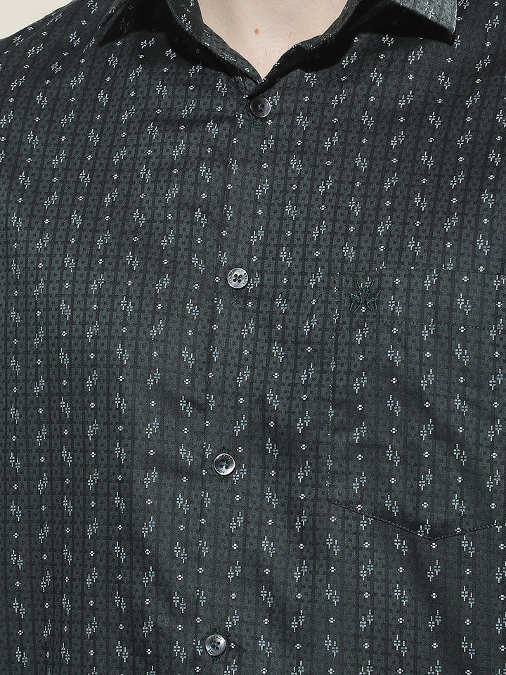Green Micro Print Shirt