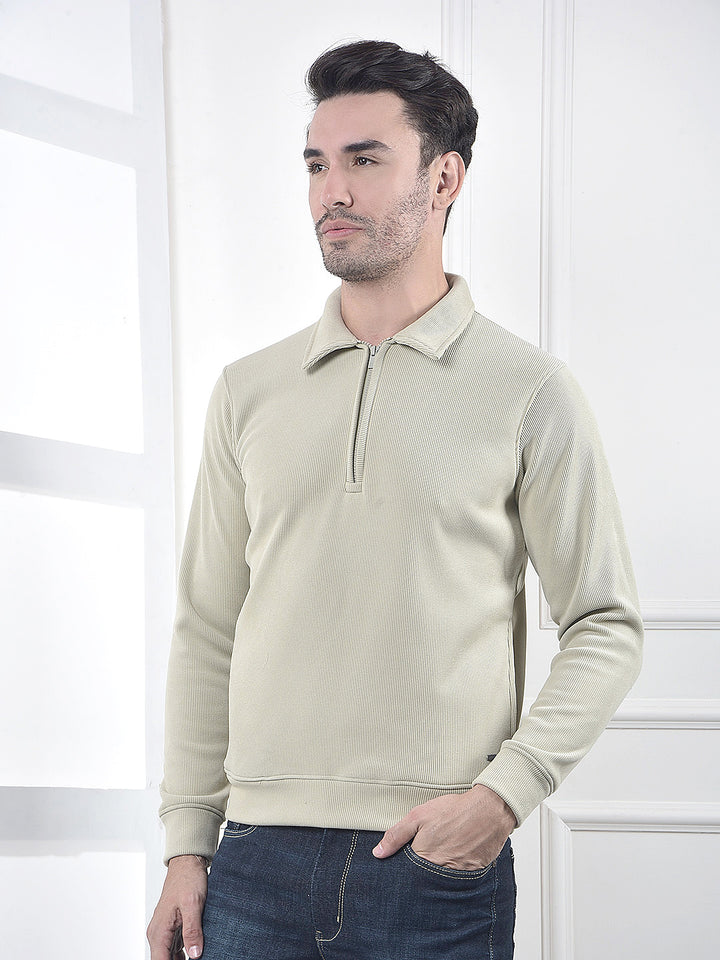 Beige Minimal Zip-Front Sweatshirt