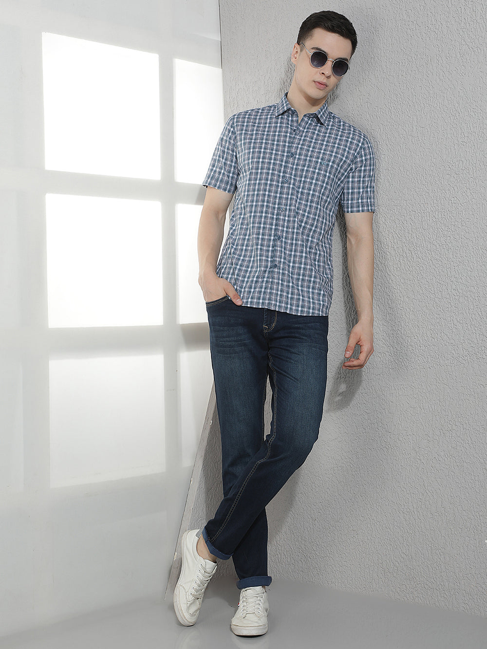 Blue Checked 100% Cotton Shirt-Men Shirts-Crimsoune Club