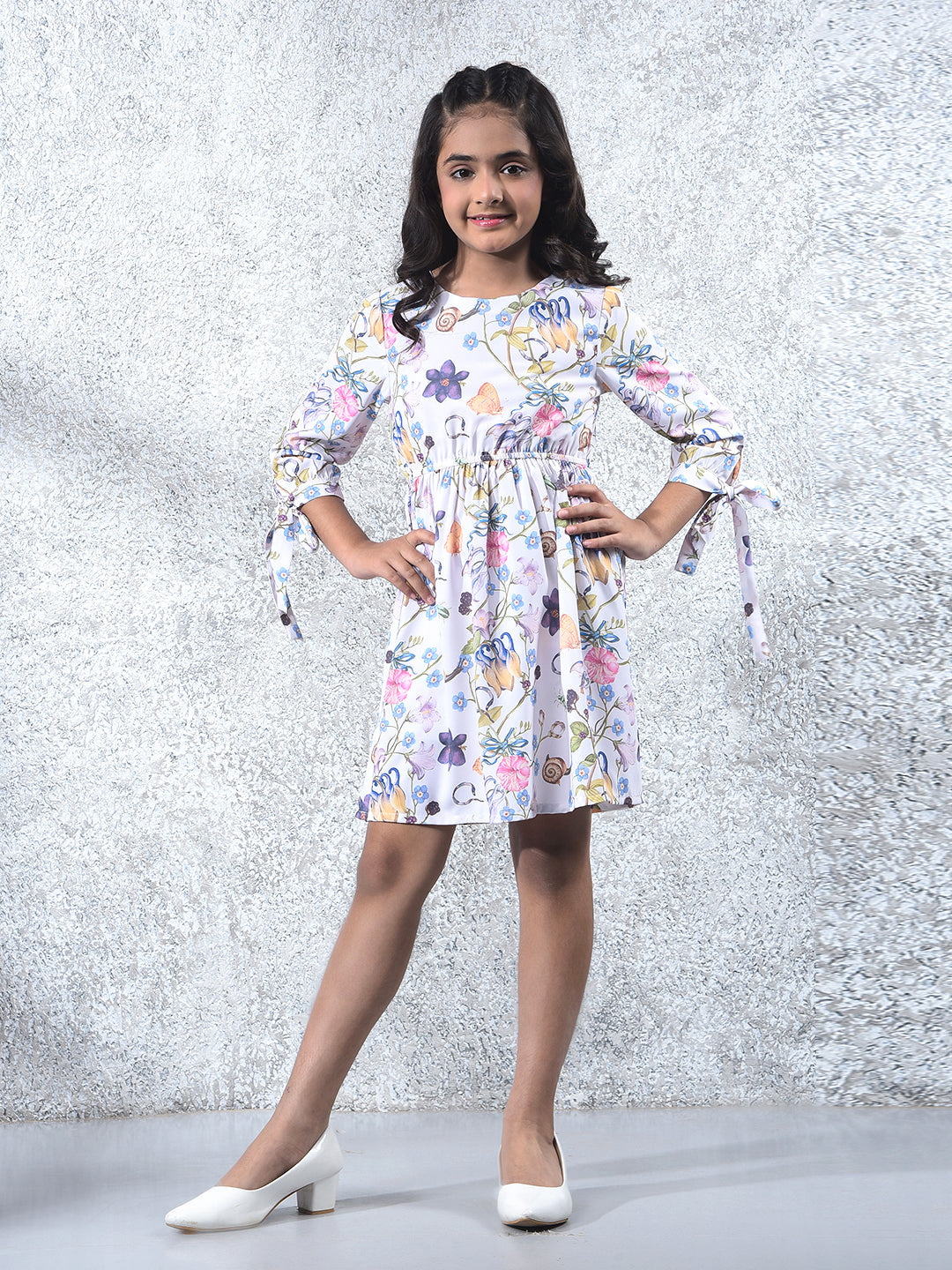 White Floral Print A-Line Dress
