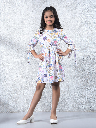 White Floral Print A-Line Dress