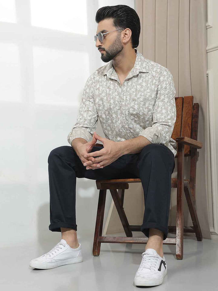 Beige Floral Print Shirt
