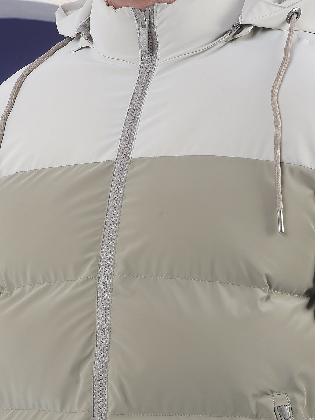  Colorblocked Puffer Hooded Khaki Jacket