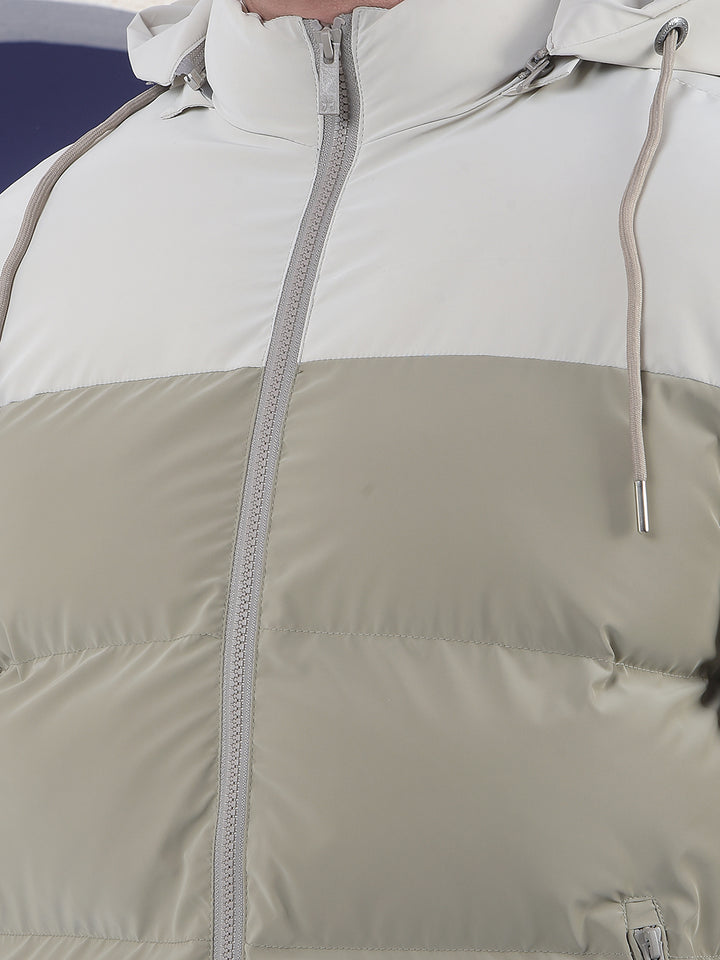  Colorblocked Puffer Hooded Khaki Jacket