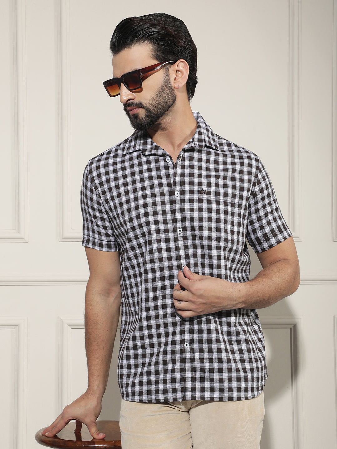 Brown Checked 100% Cotton Shirt