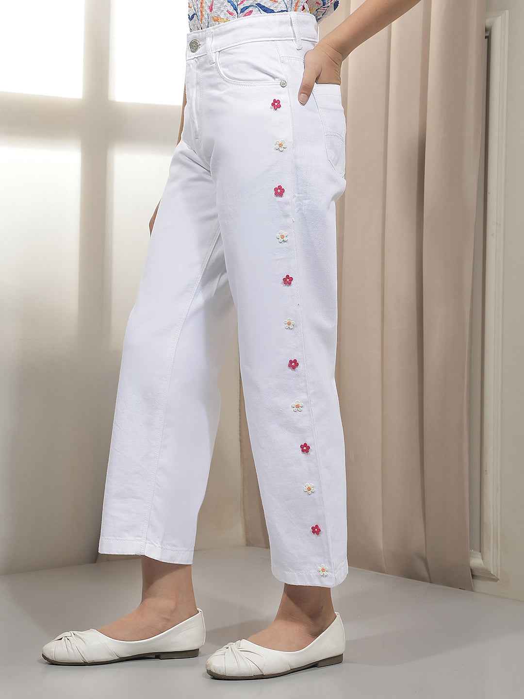 White 100% Cotton Straight Jeans