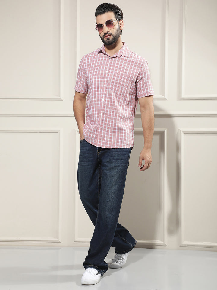 Peach Checked 100% Cotton Shirt
