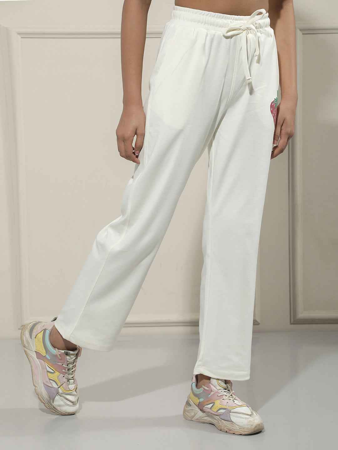 Graphic Print Off White Trackpants