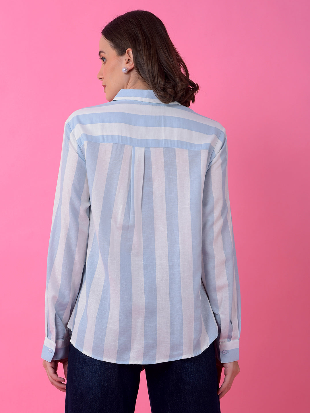 Blue Vertical Stripes Linen Shirt