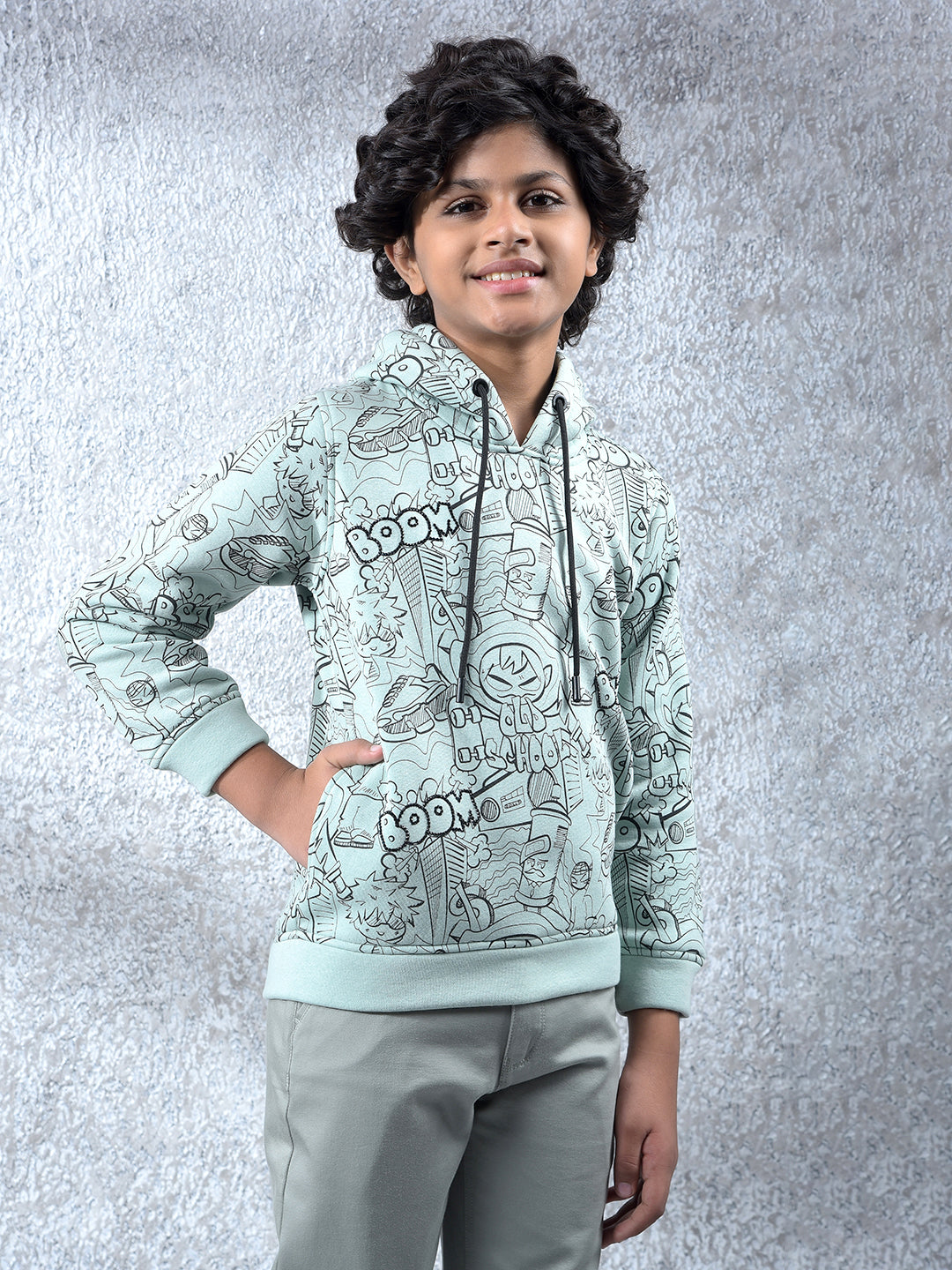 Green Graphic Print Hooded Neck Sweatshirt