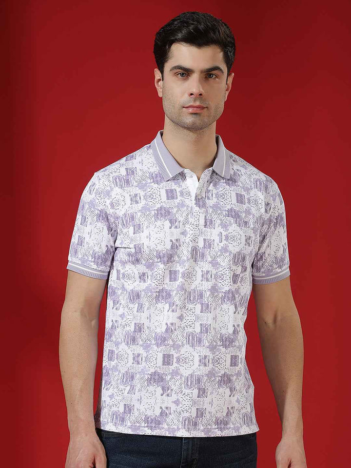 Purple Abstract Print Polo T-Shirt