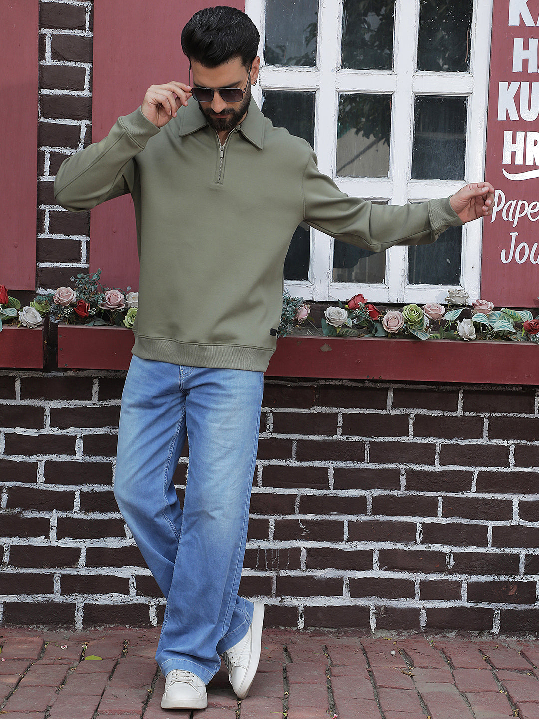 Olive Front Open Sweatshirt