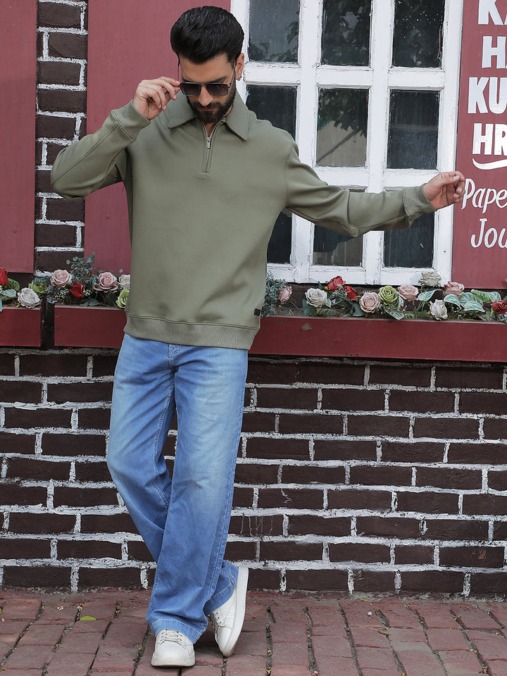 Olive Front Open Sweatshirt