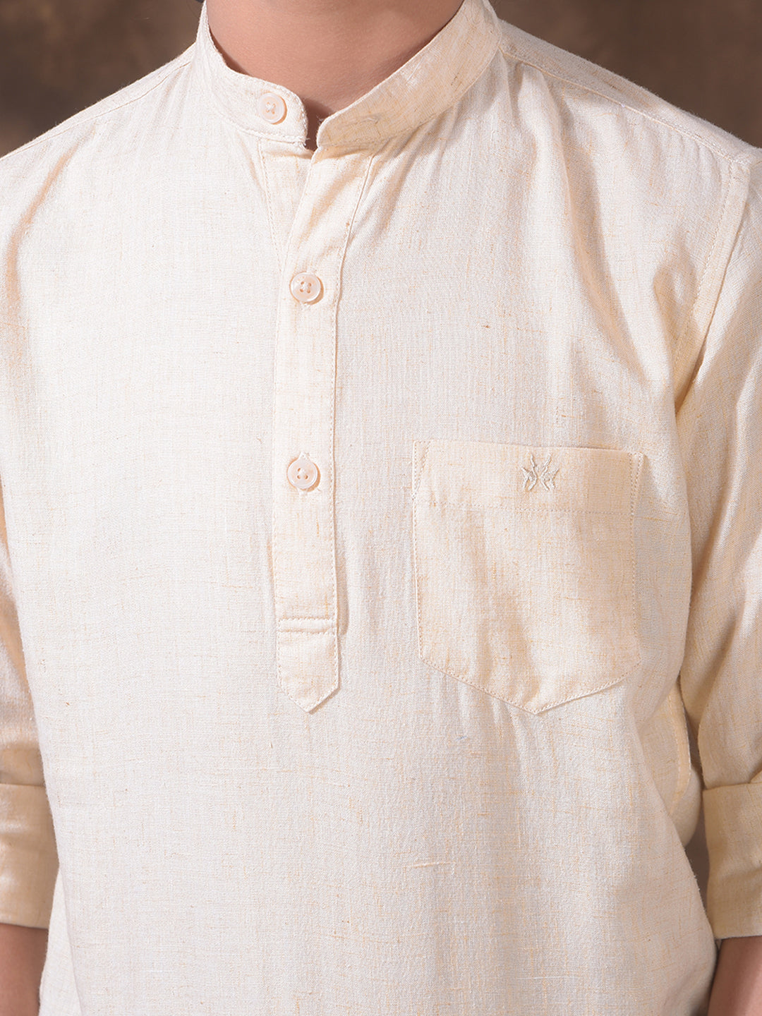Cream Textured Linen Kurta