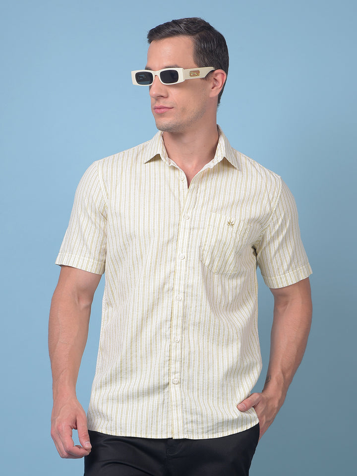 Olive Vertical Stripes 100% Cotton Shirt