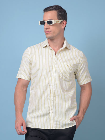 Olive Vertical Stripes 100% Cotton Shirt