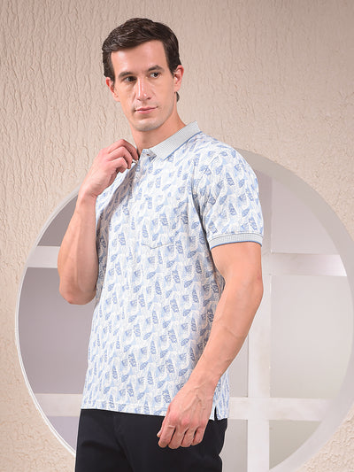 Blue Printed Polo Neck T-Shirt