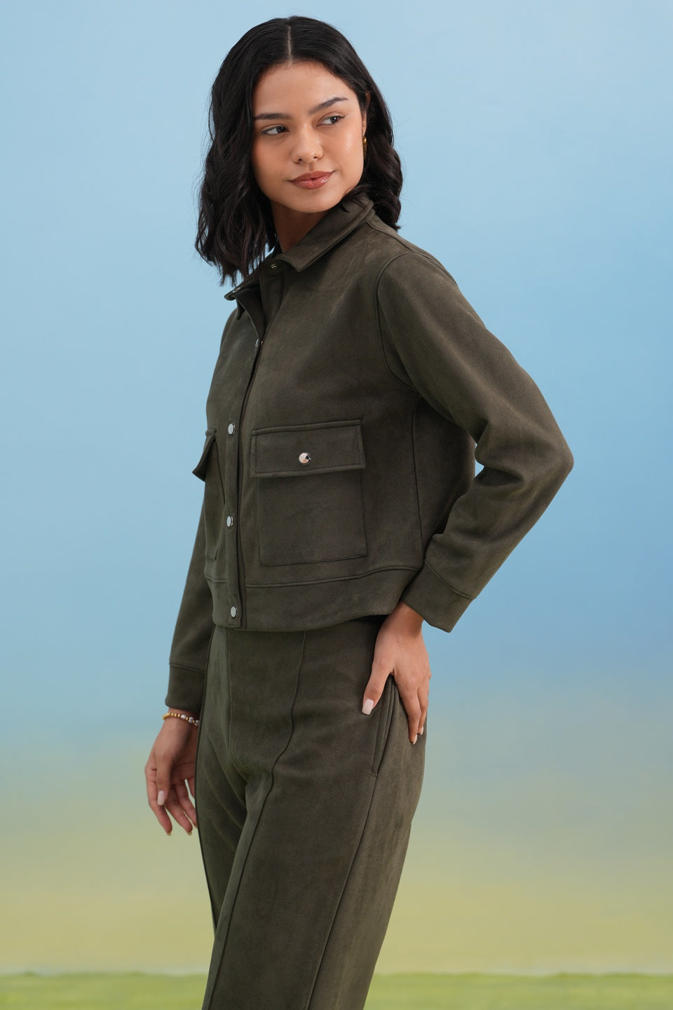 Olive Soft-Touch Buttoned Shacket