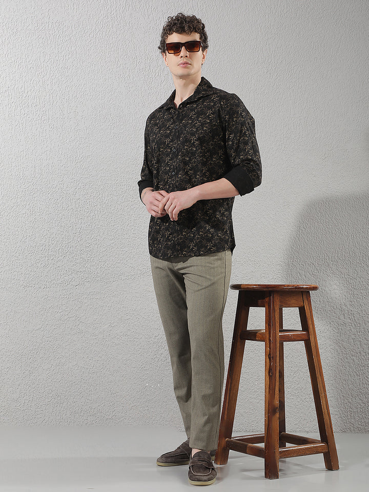 Brown Floral Printed Shirt