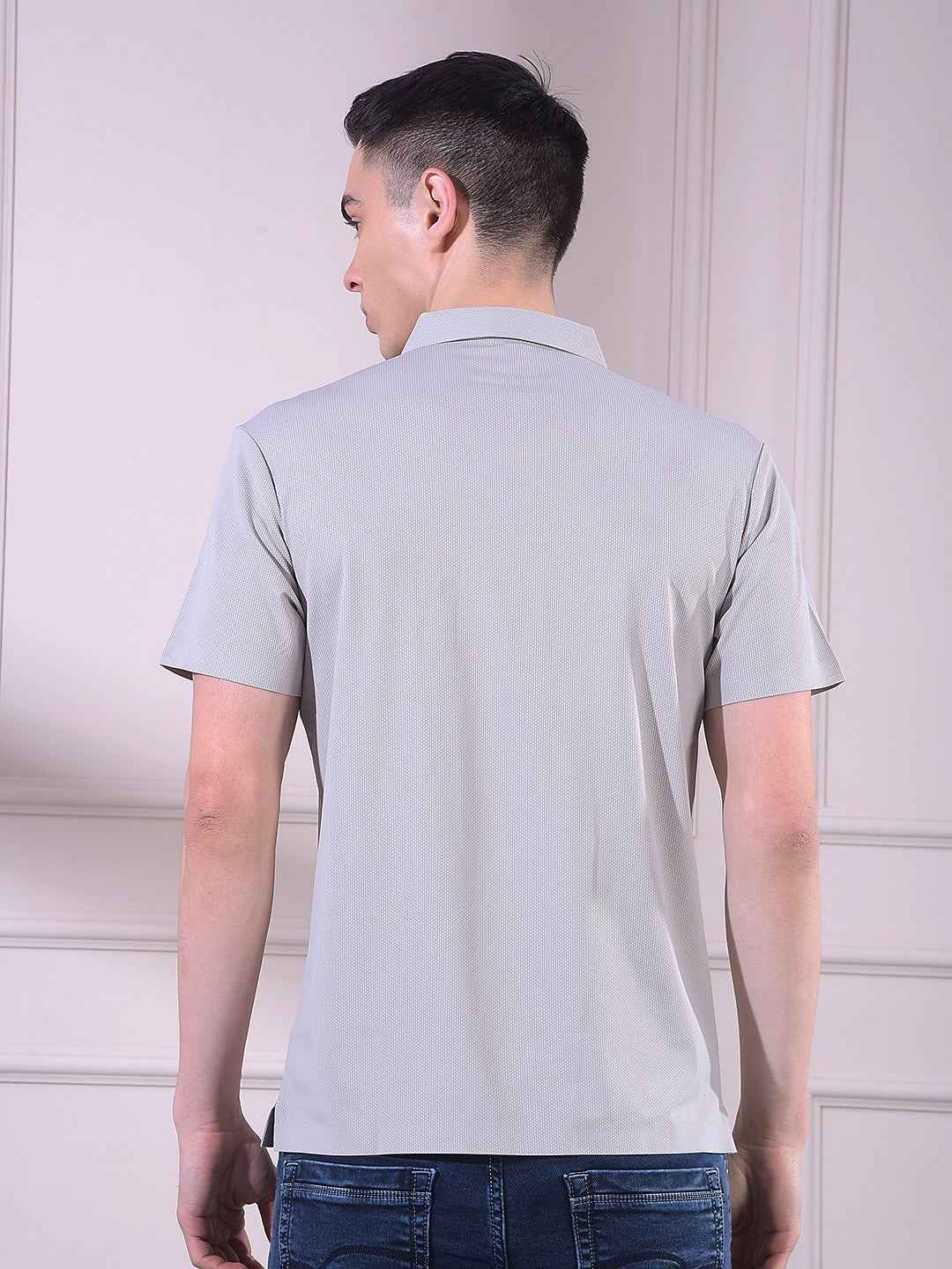 Grey Typographic Print Polo Neck T-Shirt