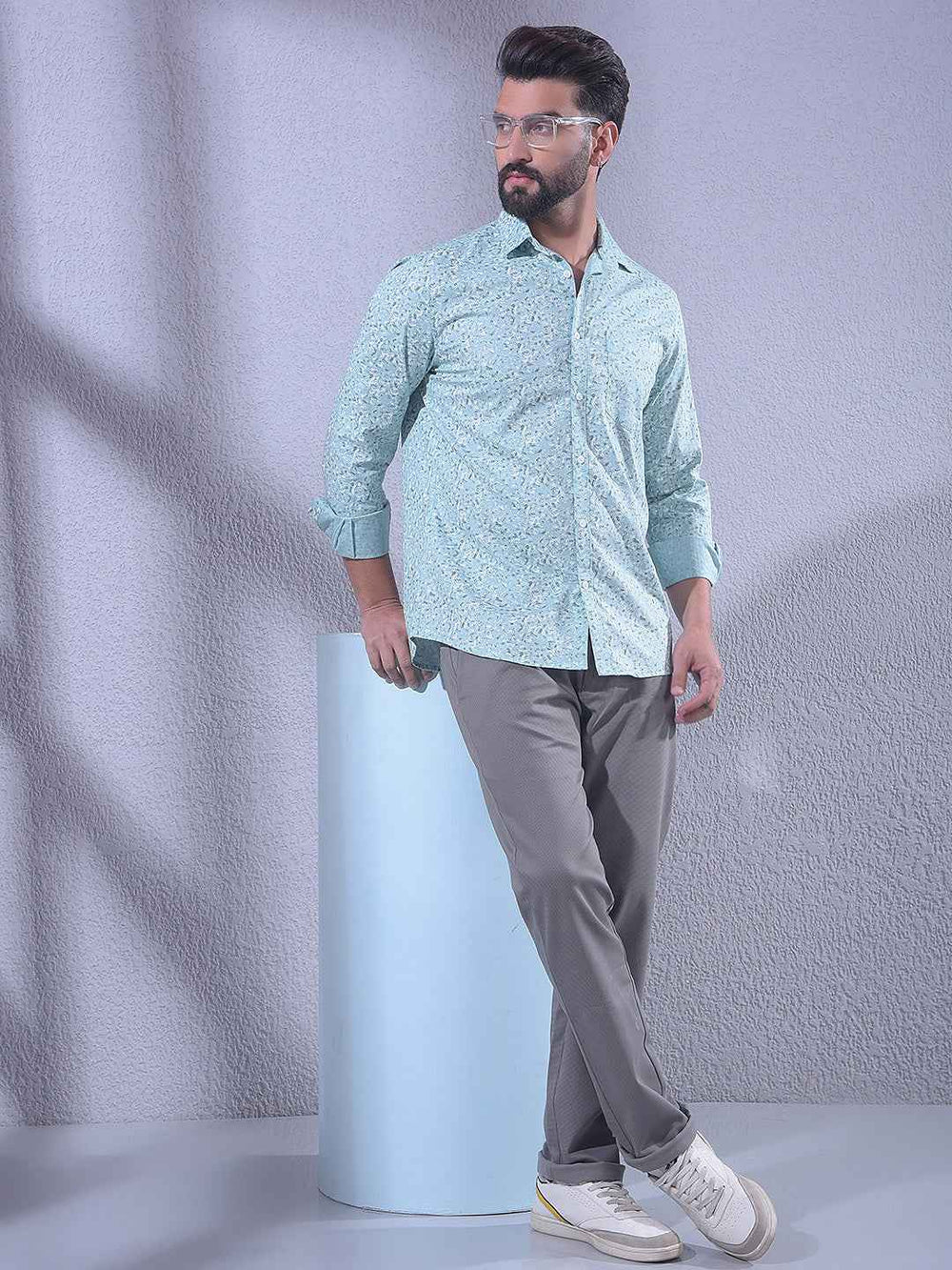 Green Linen Printed Shirt