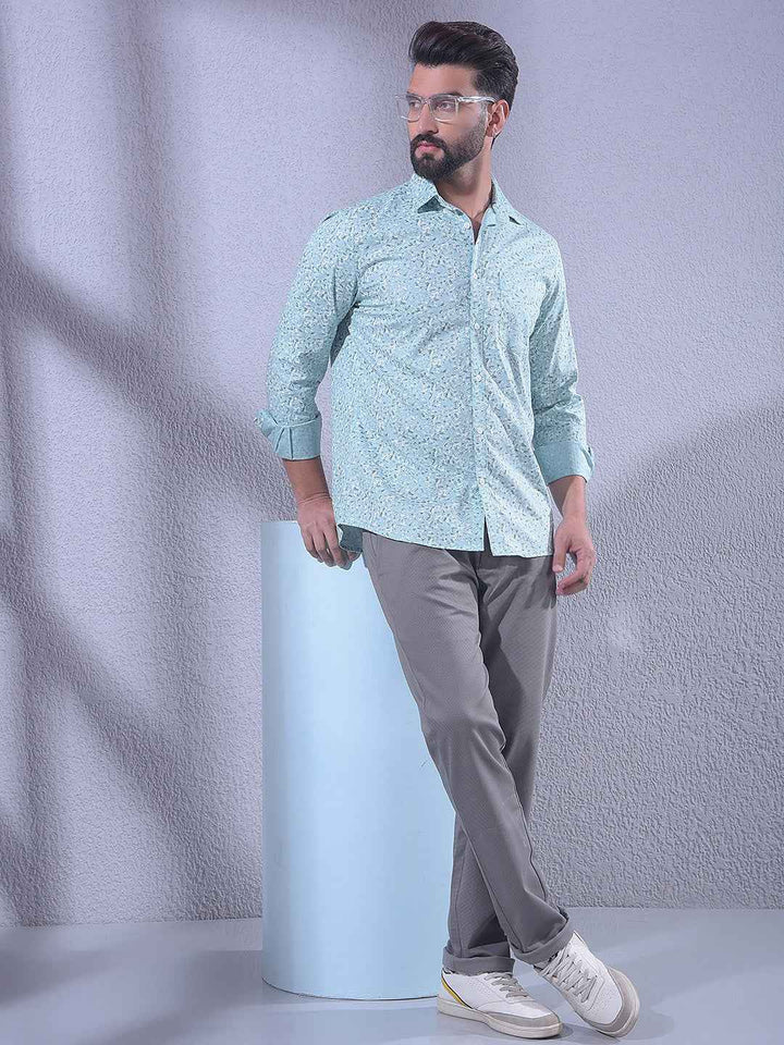 Green Linen Printed Shirt